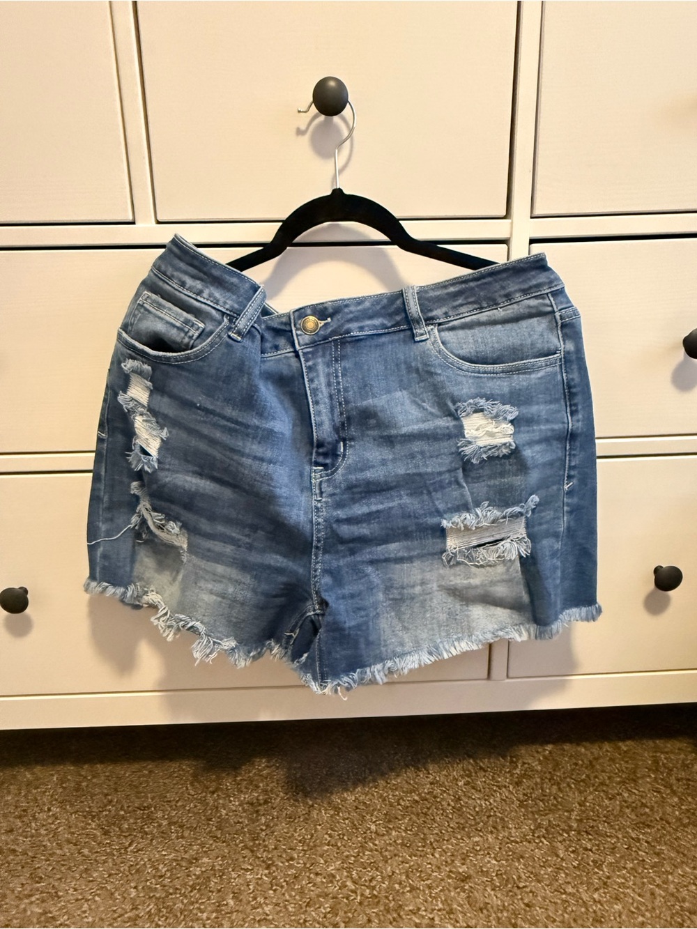 Chic Soul Distressed Mid-Blue Denim Shorts